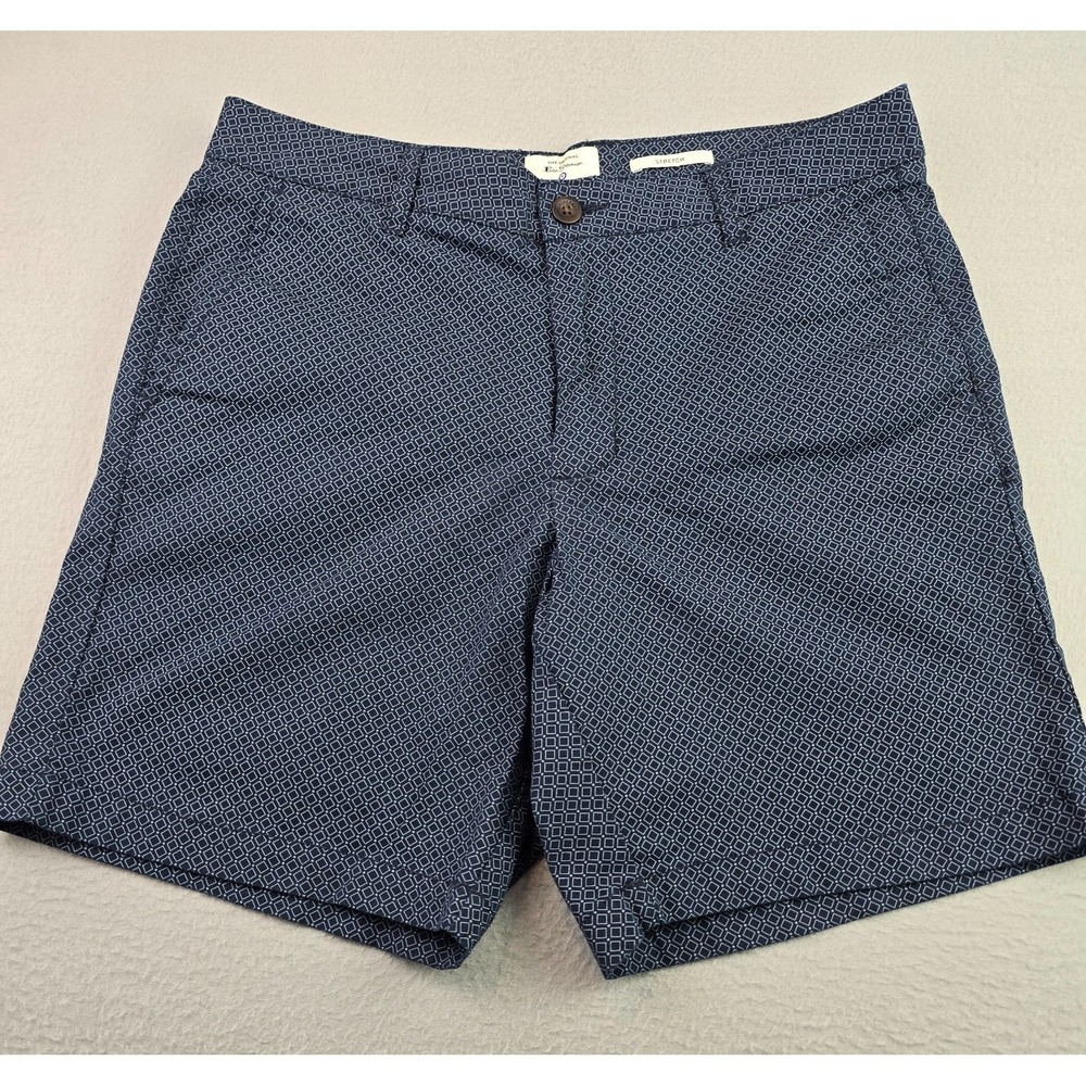 Ben Sherman Stretch Chino Shorts Blue Geometric Size 32 Cotton Casual Preppy